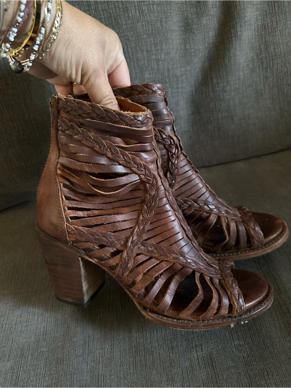 Freebird by Steven Brown Woven Leather Peep-Toe Ankle Booties - Picture 2 of 14